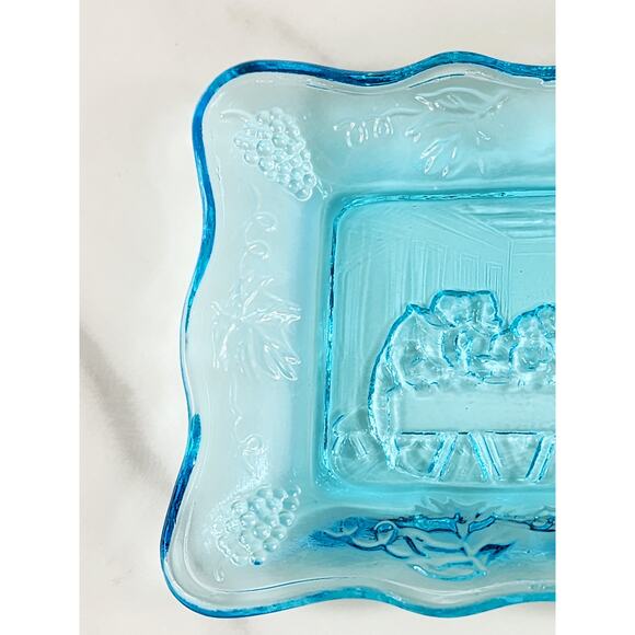 The Last Supper Aqua Blue Indiana Glass Mini Dish Tray 5 1/2" x 3 1/2" 70s Vtg - Picture 4 of 14